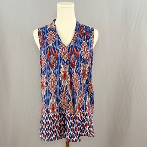 Tribal Boho Inspired Sleeveless Top with a V-Neckline. Beautiful Color Palette